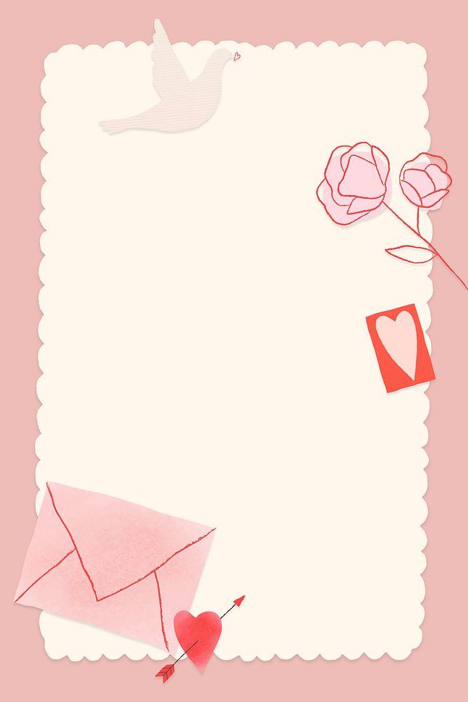 Romantic hand-drawn frame vector for Valentine&rsquo;s day