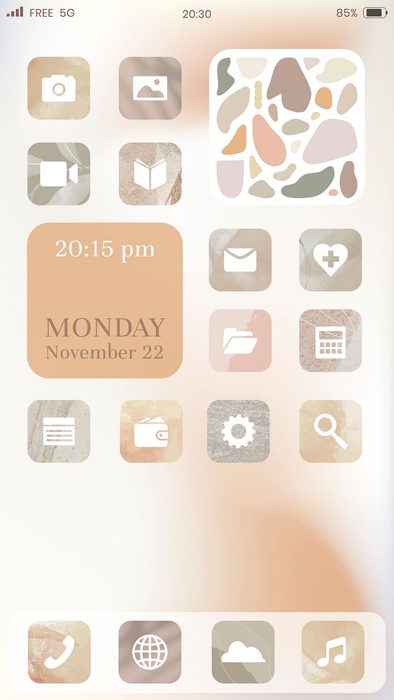 Flat app icons widget psd phone home screen in earth tone