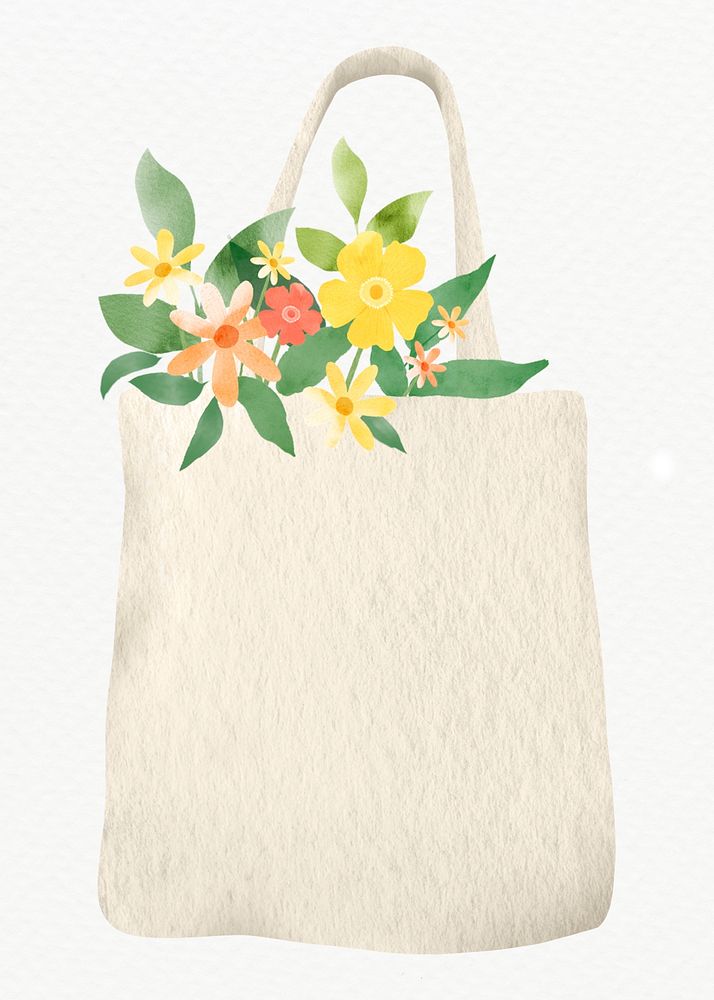 Cloth bag with flowers psd design element