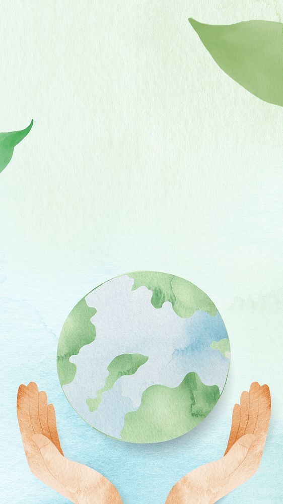 Watercolor background psd with hands protecting the world illustration