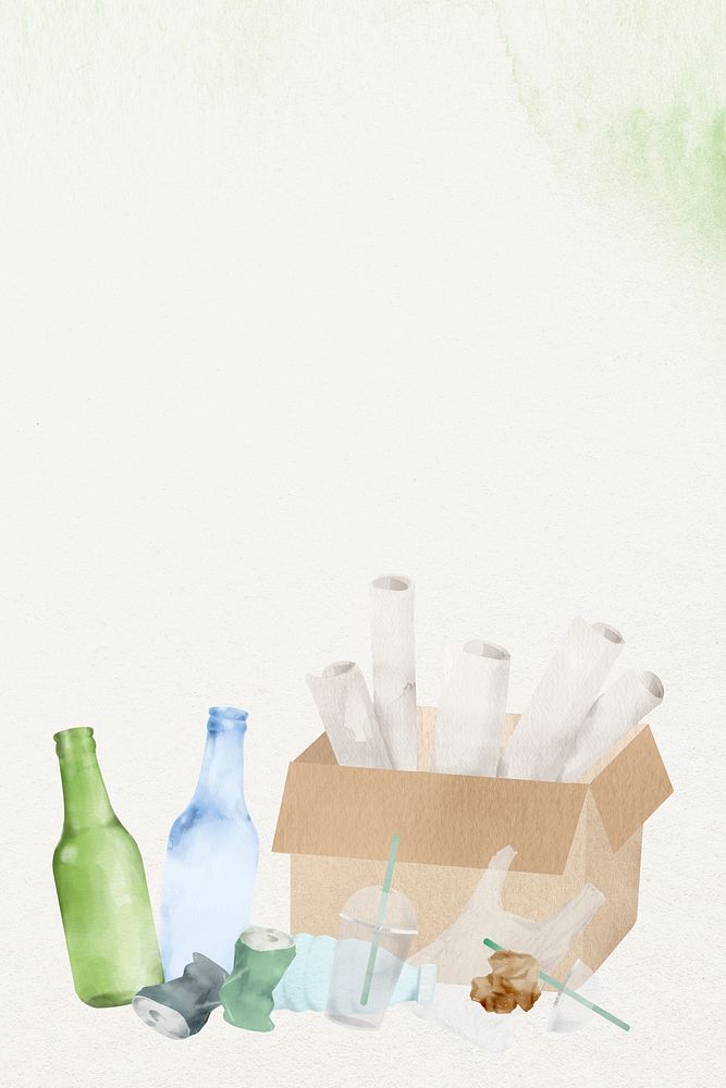 Recyclable waste environment wallpaper in watercolor Free Photo