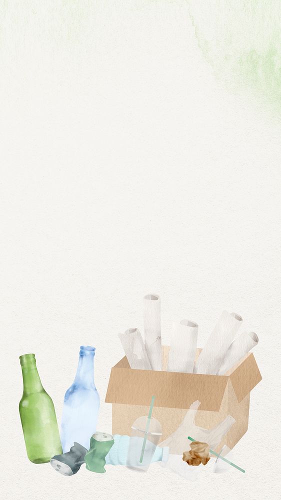 Recyclable waste environment wallpaper psd in watercolor illustration