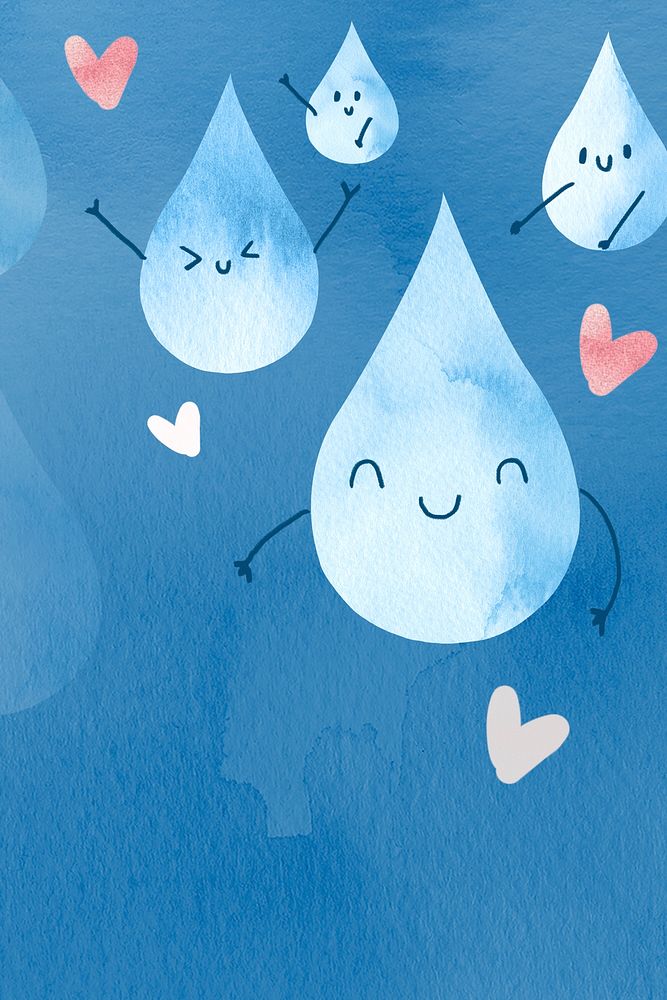 Cute blue droplet background in watercolor illustration              