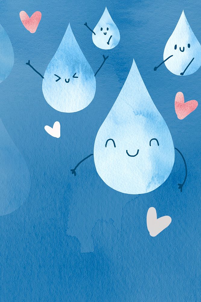 Cute water drop background psd in watercolor illustration              