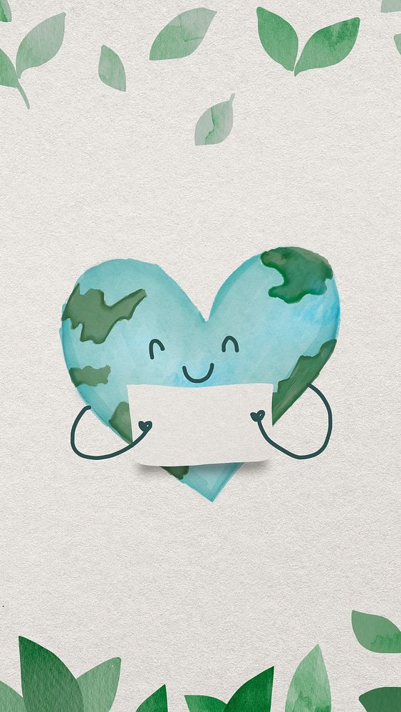 Love earth watercolor wallpaper with globe in heart-shape illustration
