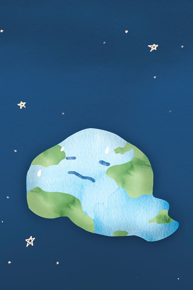 Global warming background with melting earth in watercolor illustration  