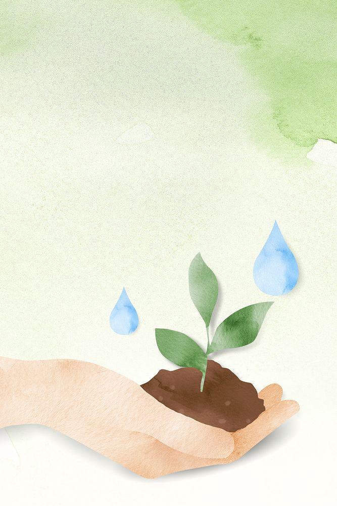 Eco-friendly watercolor background psd with planting tree illustration    
