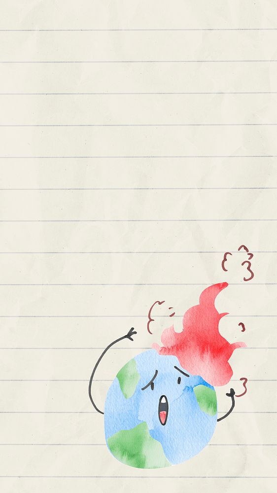 Global warming background psd with earth on fire in watercolor illustration                                        