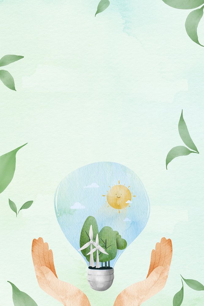 Sustainable background with earth in a light bulb watercolor illustration                                                   …