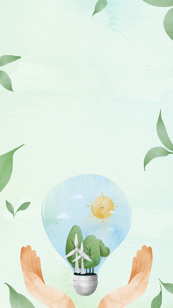 Sustainable background psd with earth in a light bulb watercolor illustration                                               …