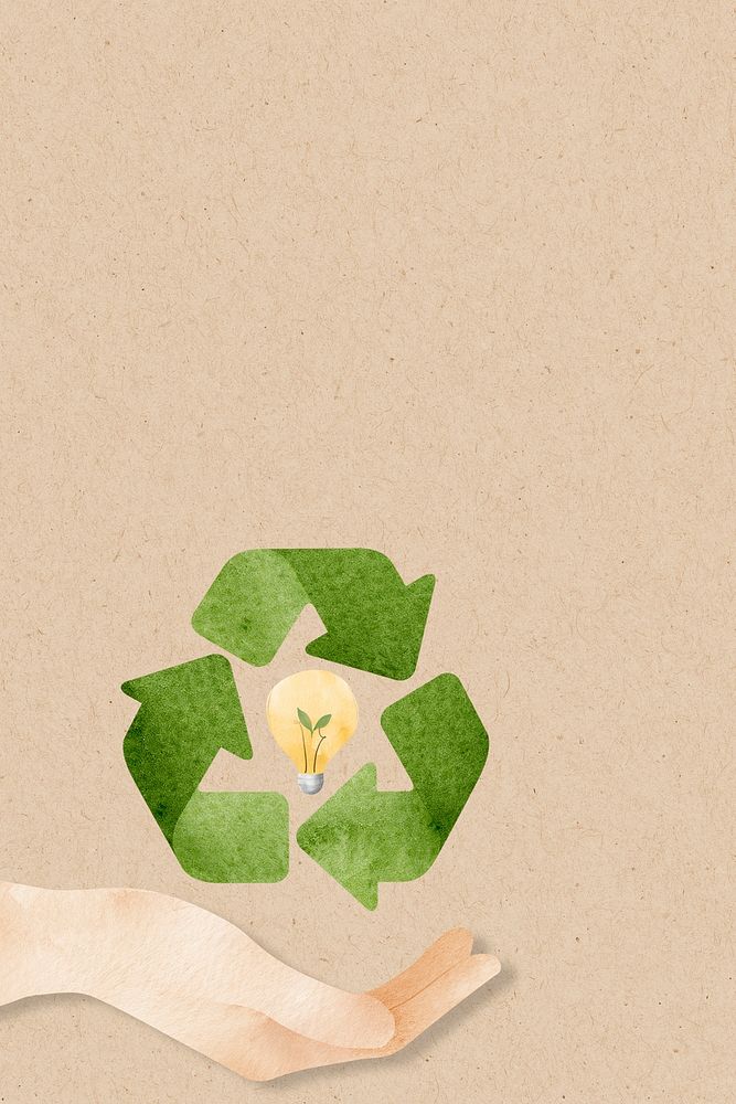 Recycle background psd with hand and light bulb in watercolor illustration