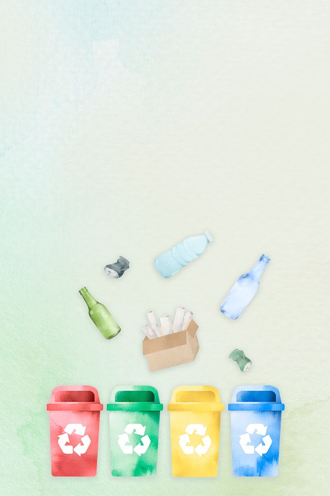 Recyclable waste bin background psd in watercolor illustration