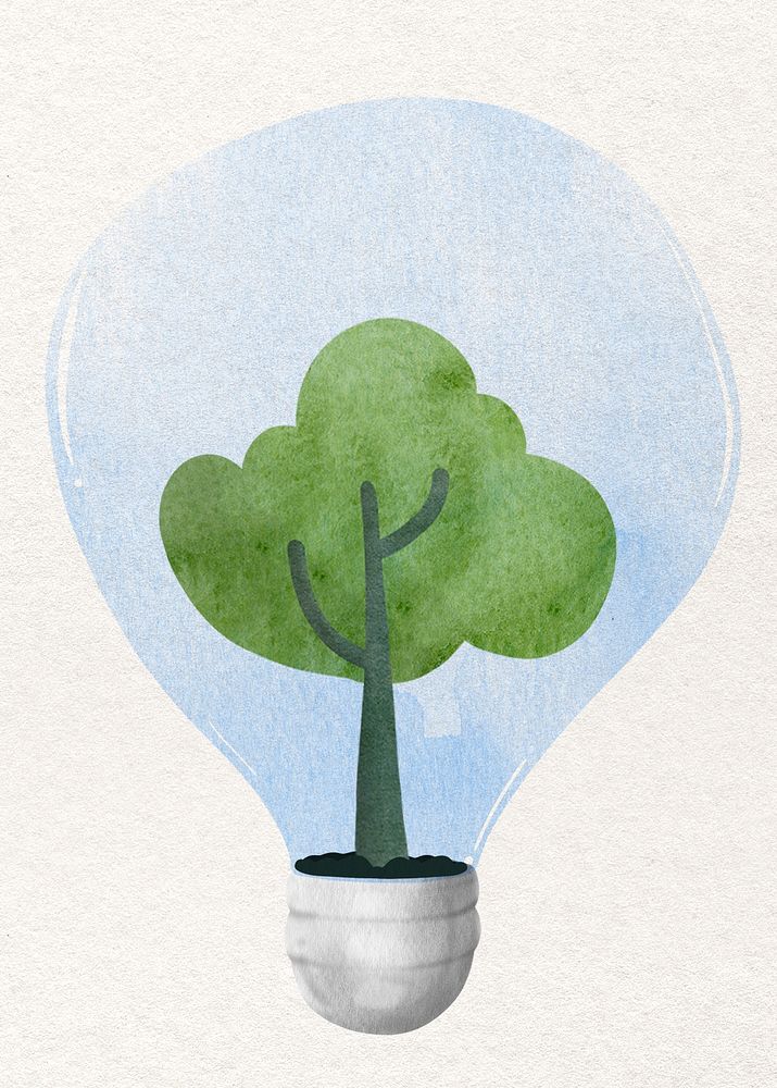 Light bulb with tree psd design element