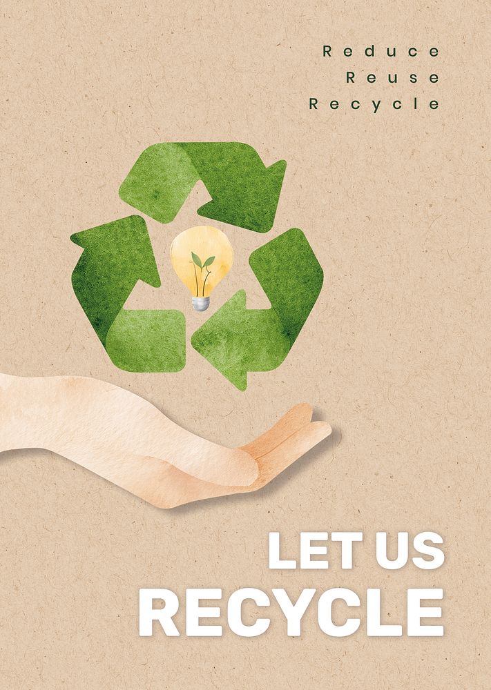 Editable environment poster template psd with recycling symbol in watercolor