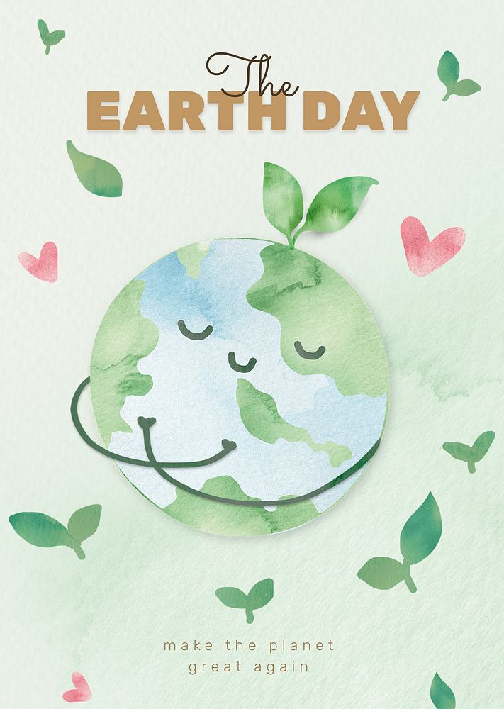 Editable environment poster template psd with earth day text in watercolor