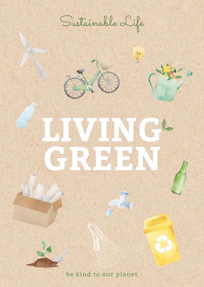 Sustainable life with living green text illustration 