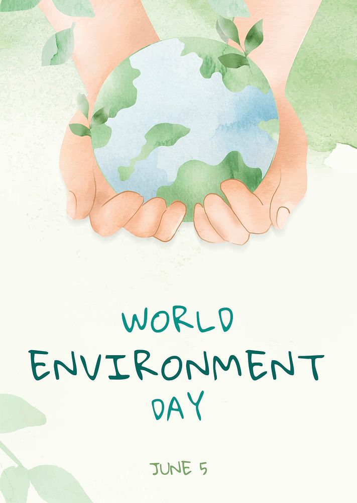 Editable environment poster template psd with world environment day text in watercolor