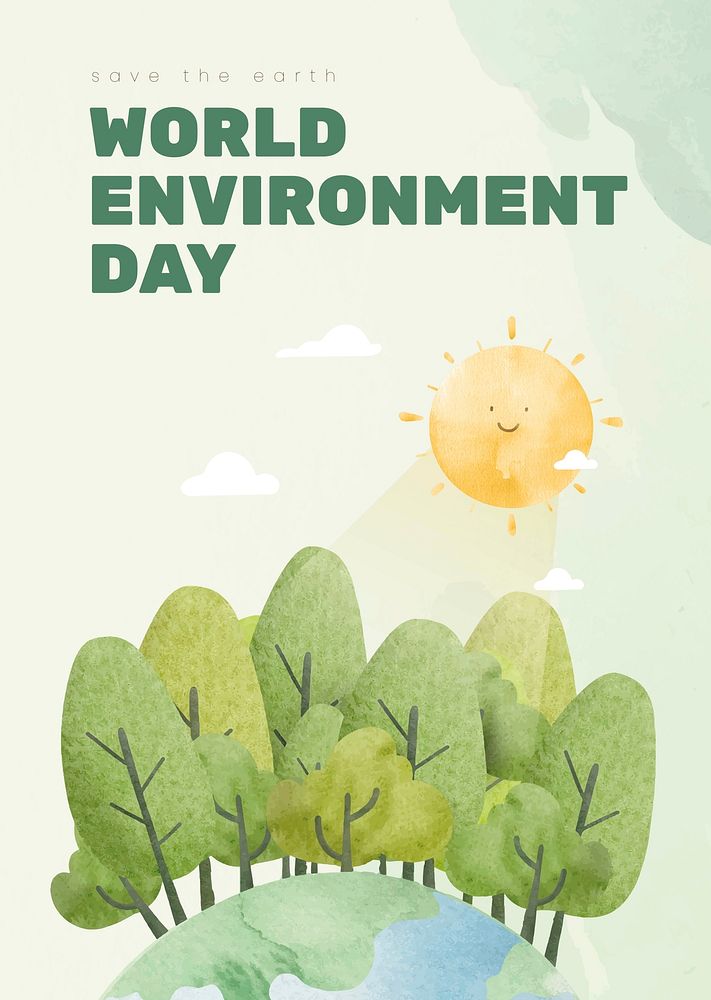 Editable environment poster template psd with world environment day text in watercolor