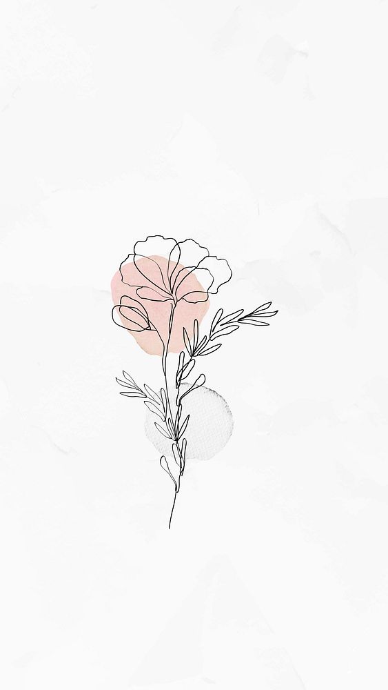 Phone wallpaper with poppy flower feminine line art illustration