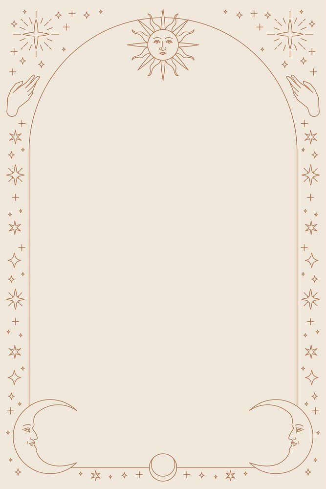 Celestial icons vector phone background with frame on beige