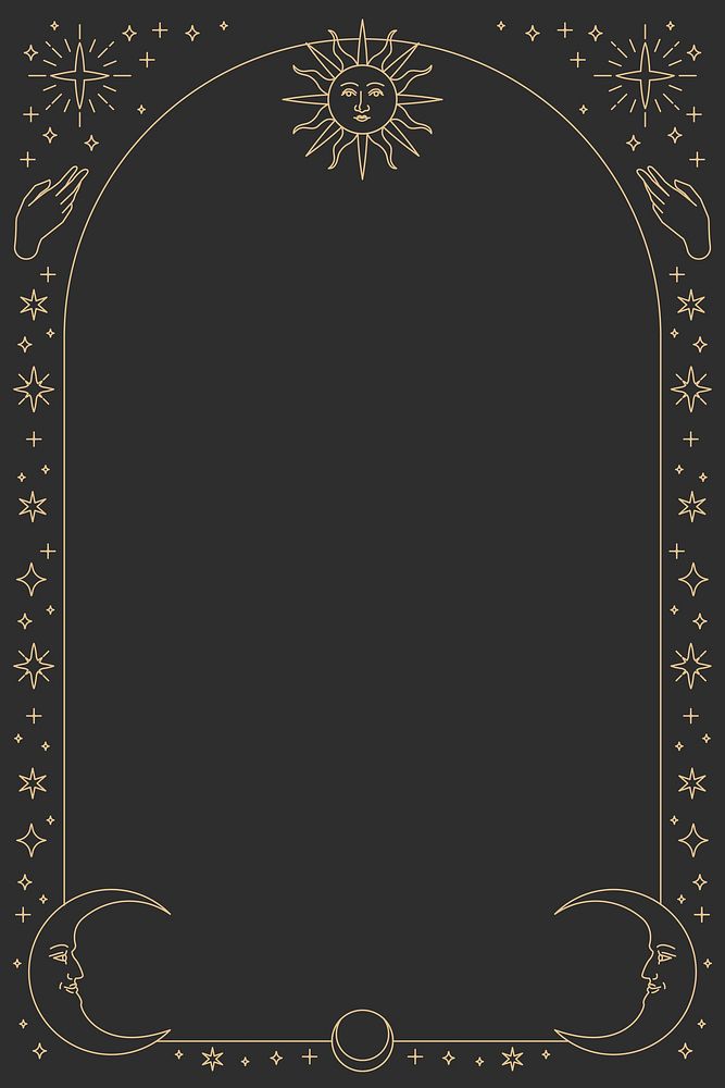 Monoline celestial icons frame vector on black background