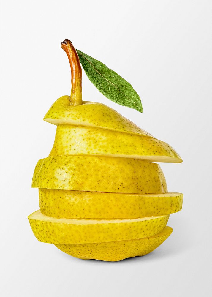 Sliced pear fruit sticker, healthy food psd
