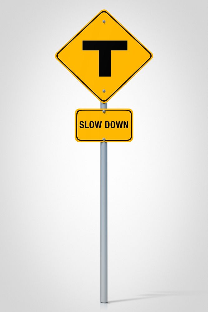 Traffic sign 3D mockup, slow down intersection psd