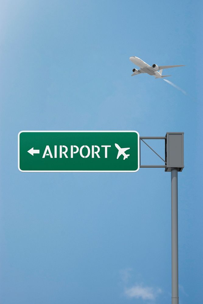 Airport sign mockup, 3D rendering, traffic direction psd