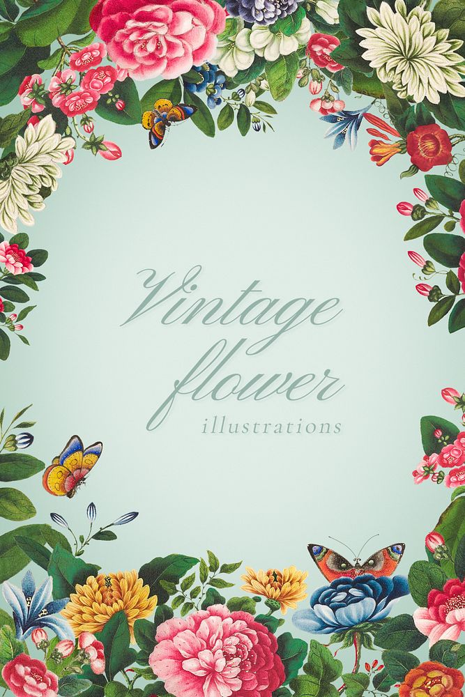Vintage antique mixed flower frame illustration mockup 