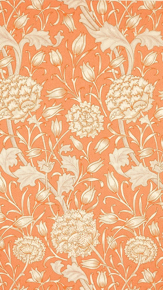 Vintage floral iPhone wallpaper, orange William Morris pattern. Remixed from public domain artwork.