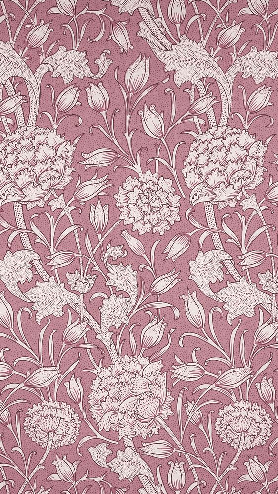Vintage pink iPhone wallpaper, William Morris pattern. Remixed from public domain artwork.