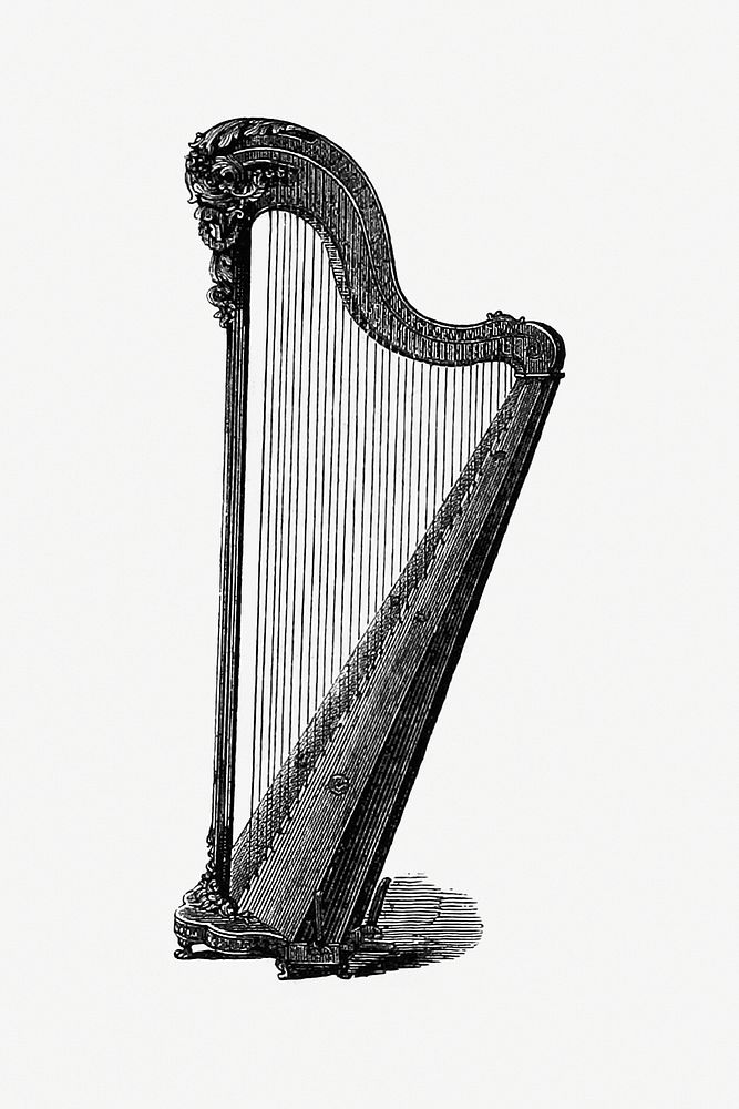 Vintage European style harp engraving. Original from the British Library. Digitally enhanced by rawpixel.