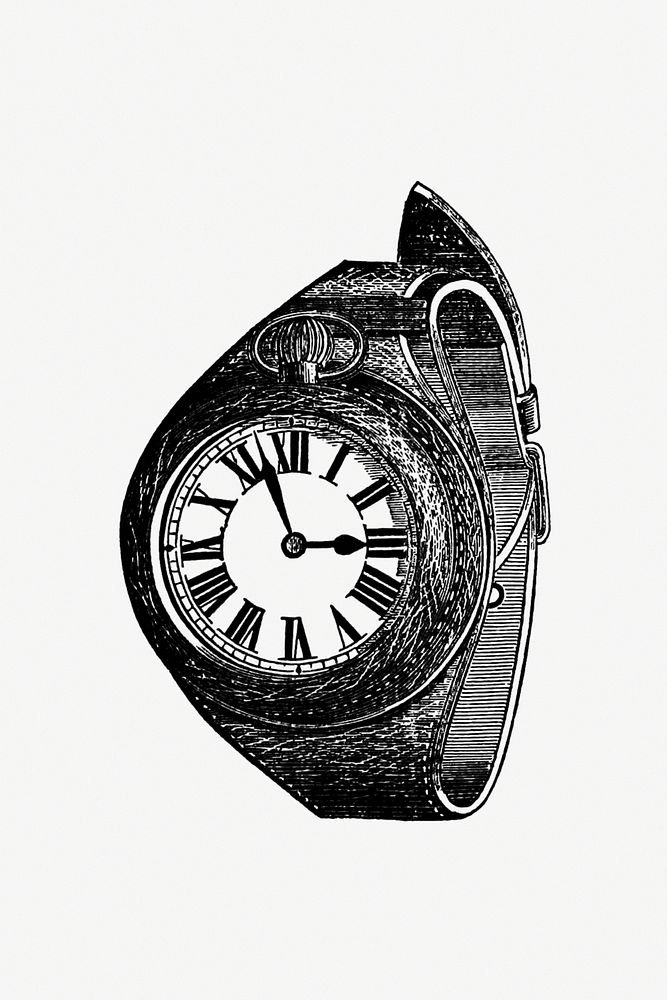 Vintage wristwatch engraving illustration