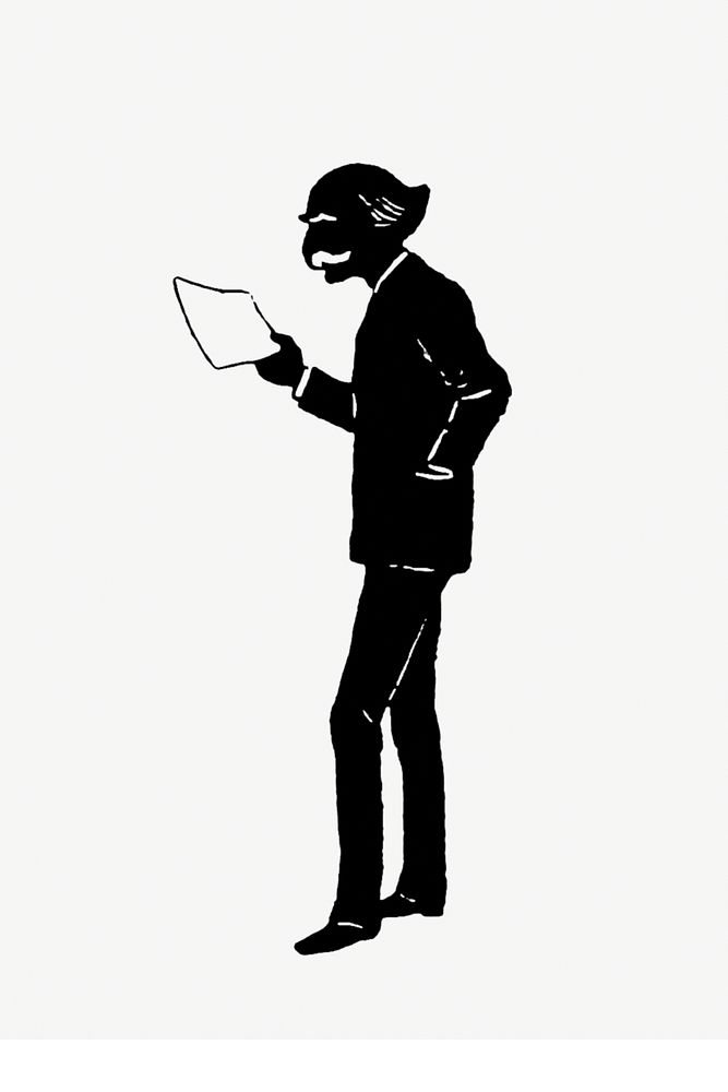Elderly scholar silhouette from Mr.Grant Allen's New Story Michael's Crag With Marginal Illustrations in Silhouette, etc…