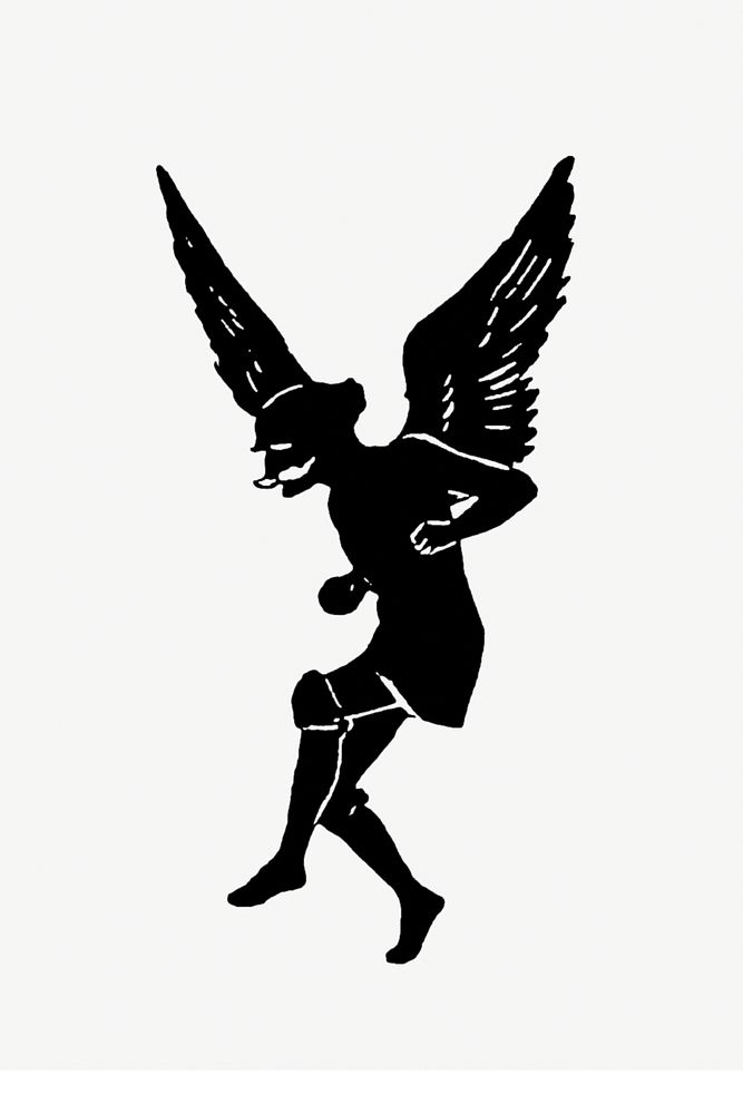 Male angel silhouette from Mr.Grant Allen's New Story Michael's Crag With Marginal Illustrations in Silhouette, etc…