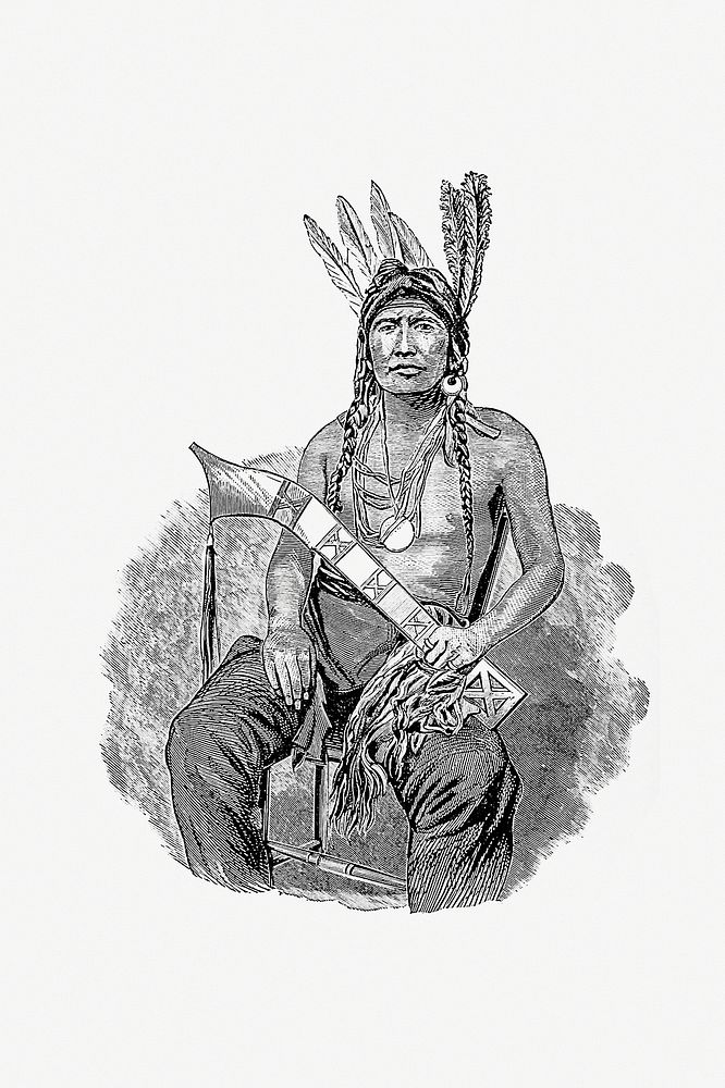 Native American man from The History of Benton County, Iowa published by Western Historical Co. (1878). Original from the…