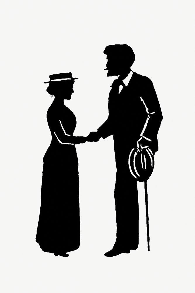 Vintage lady and gentleman shaking hands silhouette from Mr.Grant Allen's New Story Michael's Crag With Marginal…