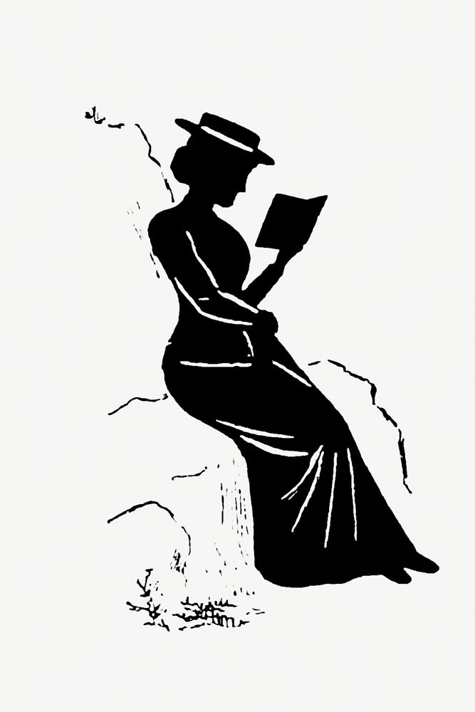 Vintage lady reading a book silhouette from Mr.Grant Allen's New Story Michael's Crag With Marginal Illustrations in…