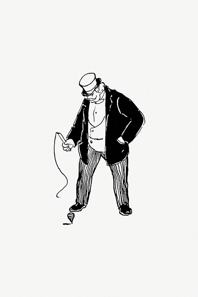 Drawing of a man playing with a toy