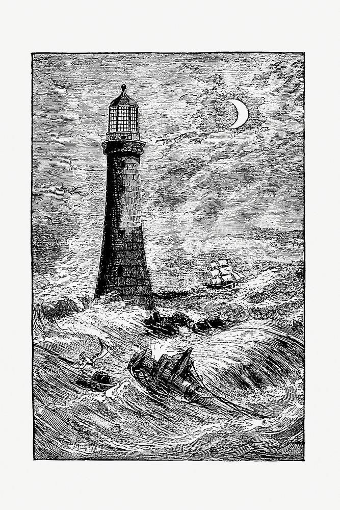 Eddystone lighthouse from All Among The Lighthouses, Or The Cruise Of The Goldenrod published by D. Lothrop & Co. (1886).…