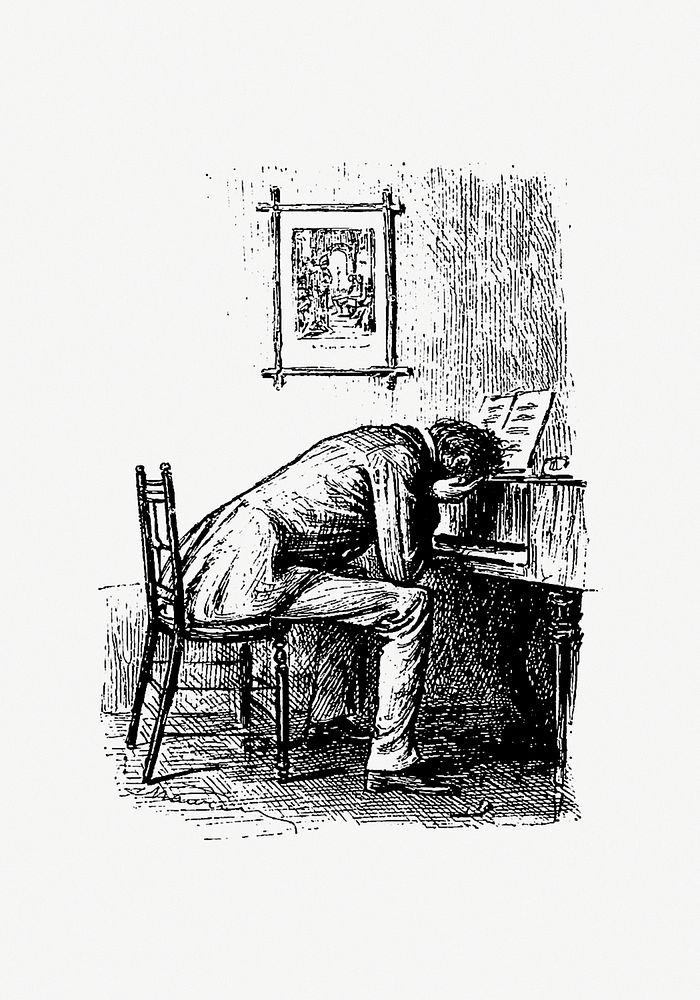 Sad pianist from Peter Ibbetson, Etc published by J.R. Osgood & Co. (1892). Original from the British Library. Digitally…