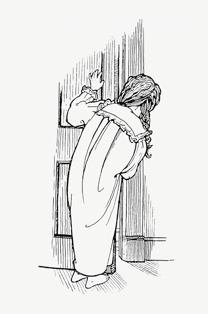 Child peeking through the door from Verses For Grannies. Suggested By The Children... illustrated by Dorothea A.H Drew…