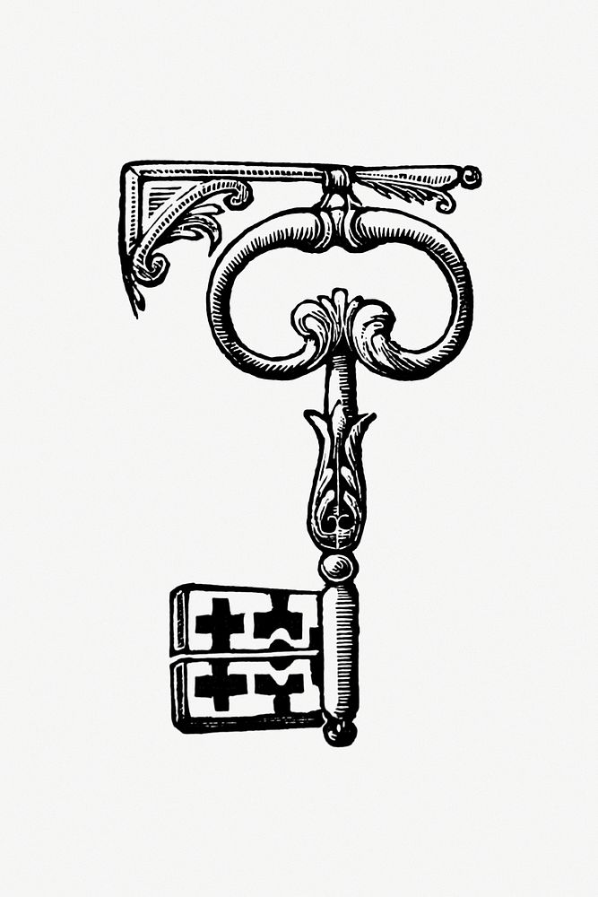 Vintage Victorian style key engraving. Original from the British Library. Digitally enhanced by rawpixel.
