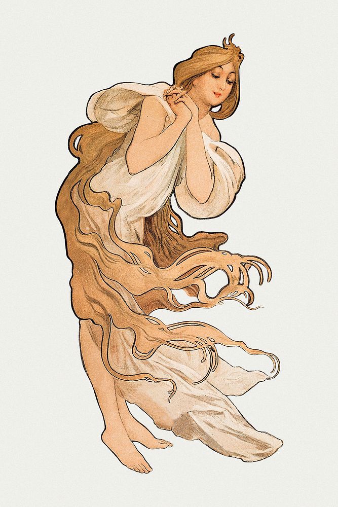 Art nouveau lady illustration, remixed from the artworks of Alphonse Maria Mucha