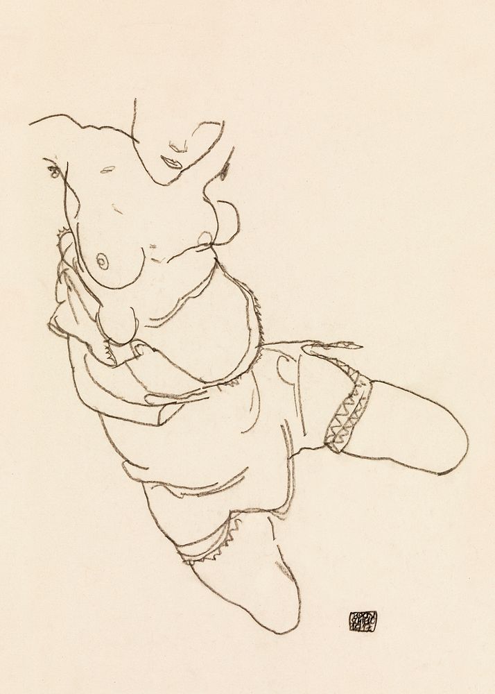 Semi-Dressed Model (1917) by Egon Schiele. Original female line art drawing from The MET museum. Digitally enhanced by…
