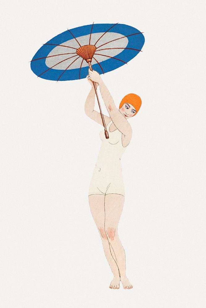 Vintage swimsuit feminine fashion psd, remix from artworks by George Barbier