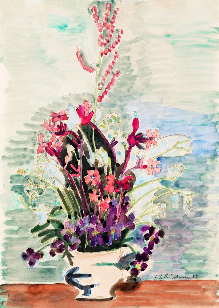 Vase of Flowers (1929) painting in high resolution by Ernst Ludwig Kirchner. Original from The Detroit Institute of Arts.…