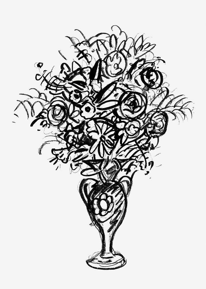 Vintage flower psd hand drawn illustration, remixed from artworks from Leo Gestel