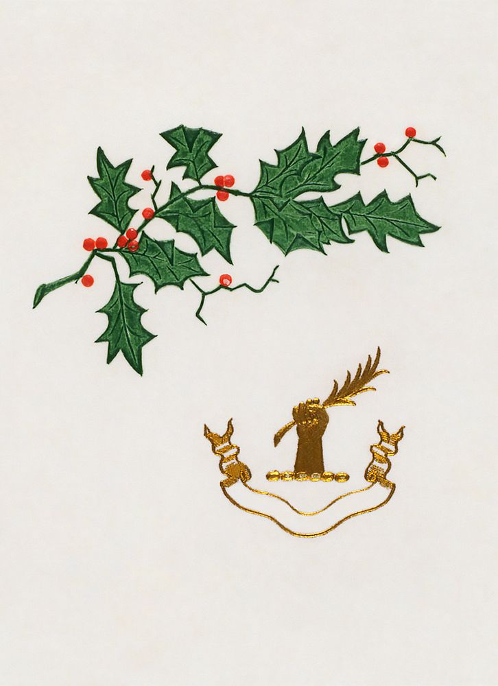 Christmas dinner card with a holly branch (1899) from The Buttolph collection of menus. Original From The New York Public…