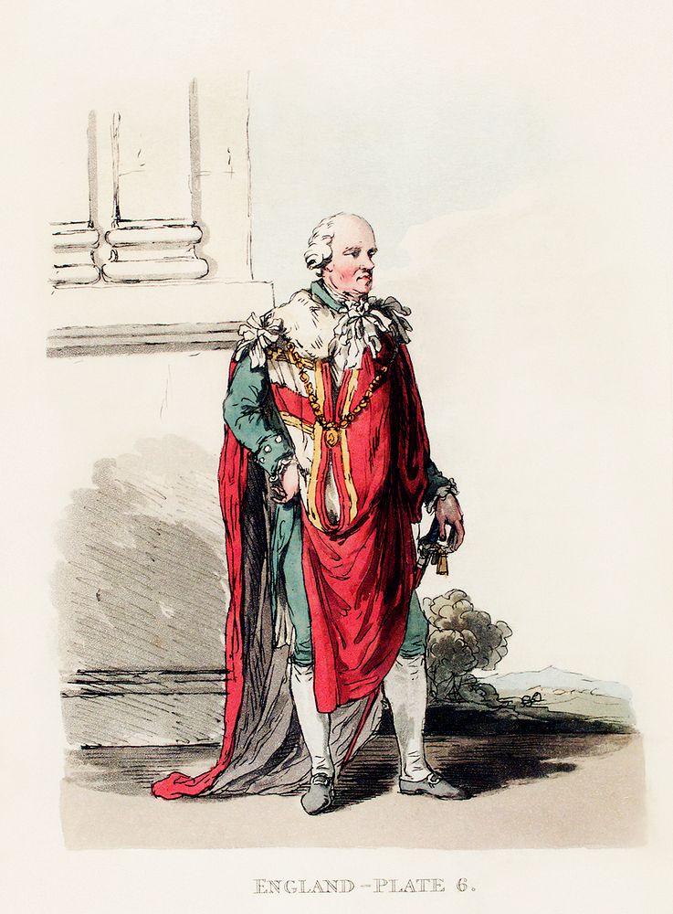 Illustration of peer in his robes from Picturesque Representations of the Dress and Manners of the English(1814) by William…